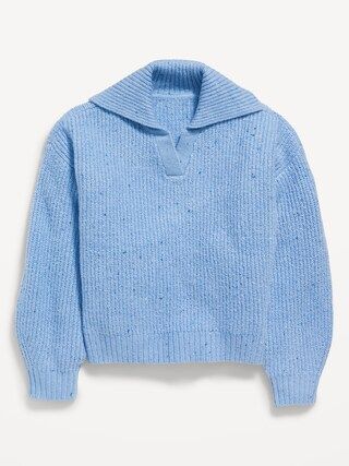Shawl-Collar Shaker-Stitch Cropped Pullover Sweater for Girls | Old Navy (US)