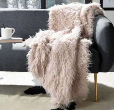 SAFAVIEH Faux Sheepskin Taupe 50 x 60-inch Throw Blanket Taupe 50" x 60" | eBay US