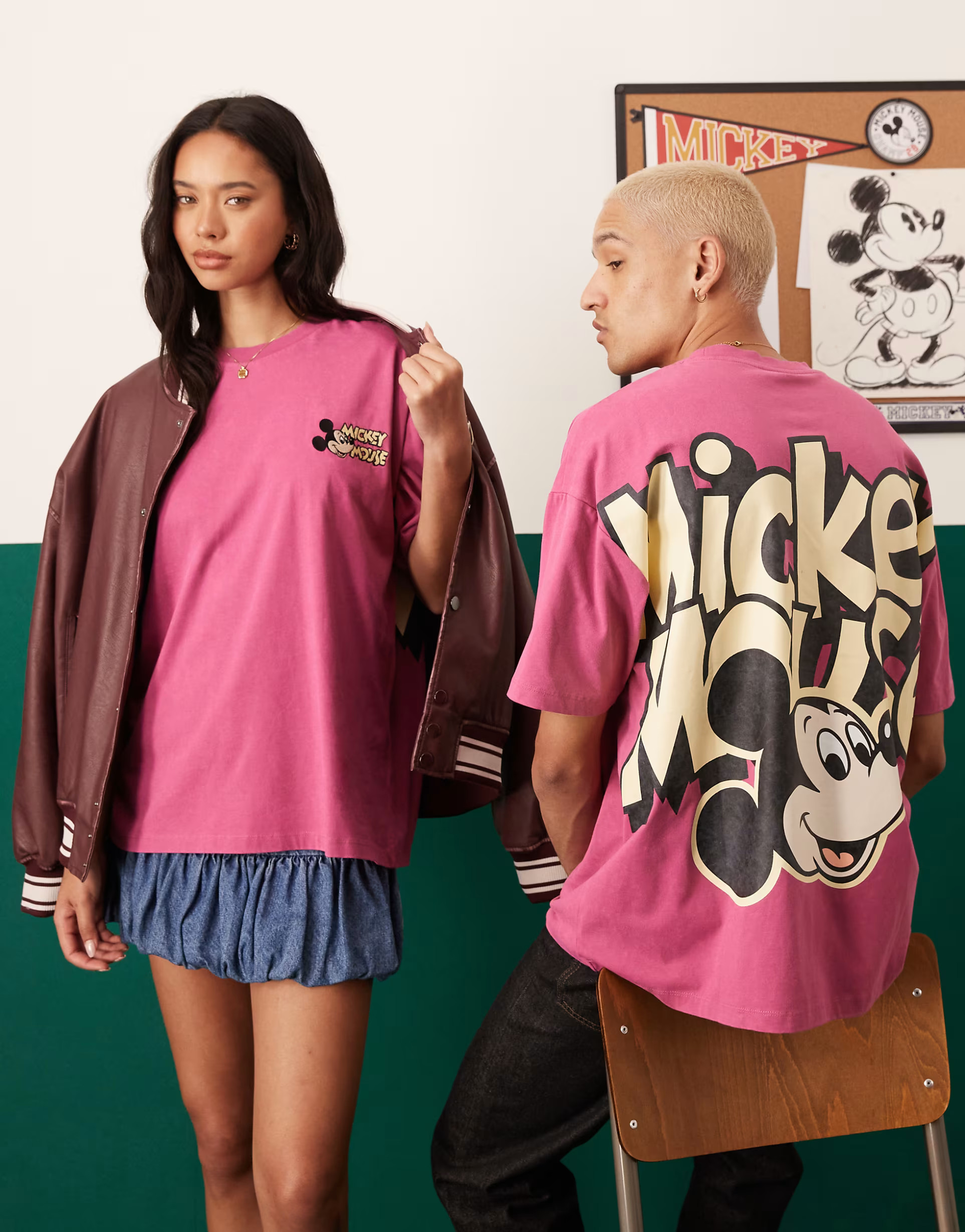 ASOS DESIGN Disney unisex oversized t-shirt with Mickey Mouse print in washed pink | ASOS (Global)