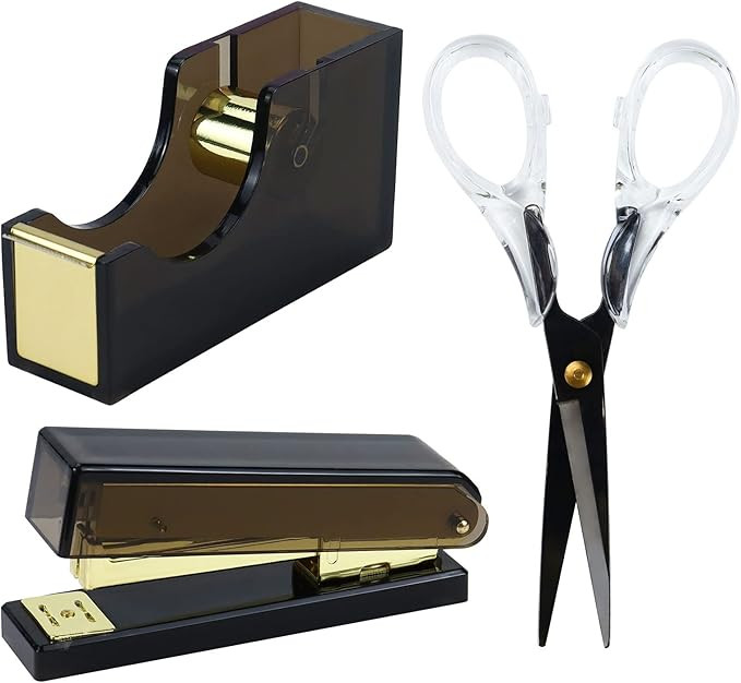 Koqye Black Acrylic Tape Dispenser and Black Desktop Stapler Set, Acrylic Office Supplies Include... | Amazon (US)