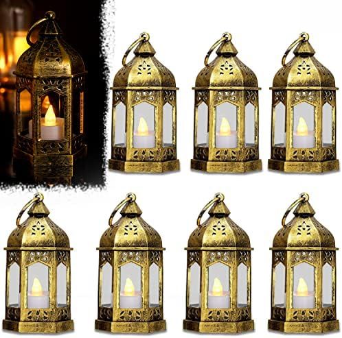 SHYMERY Mini Lantern with Flickering LED Tea Lights, Batteries Included, 8 Pack Vintage Decorativ... | Amazon (US)