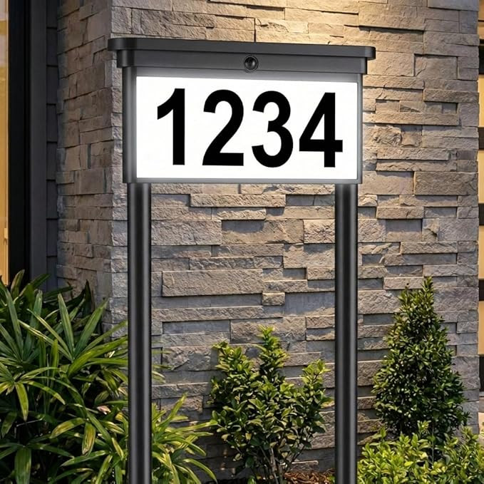 Solar Address Sign for Yard: 29" Double-Sided Lighted House Numbers with 12 Color Modes, 2-in-1 D... | Amazon (US)