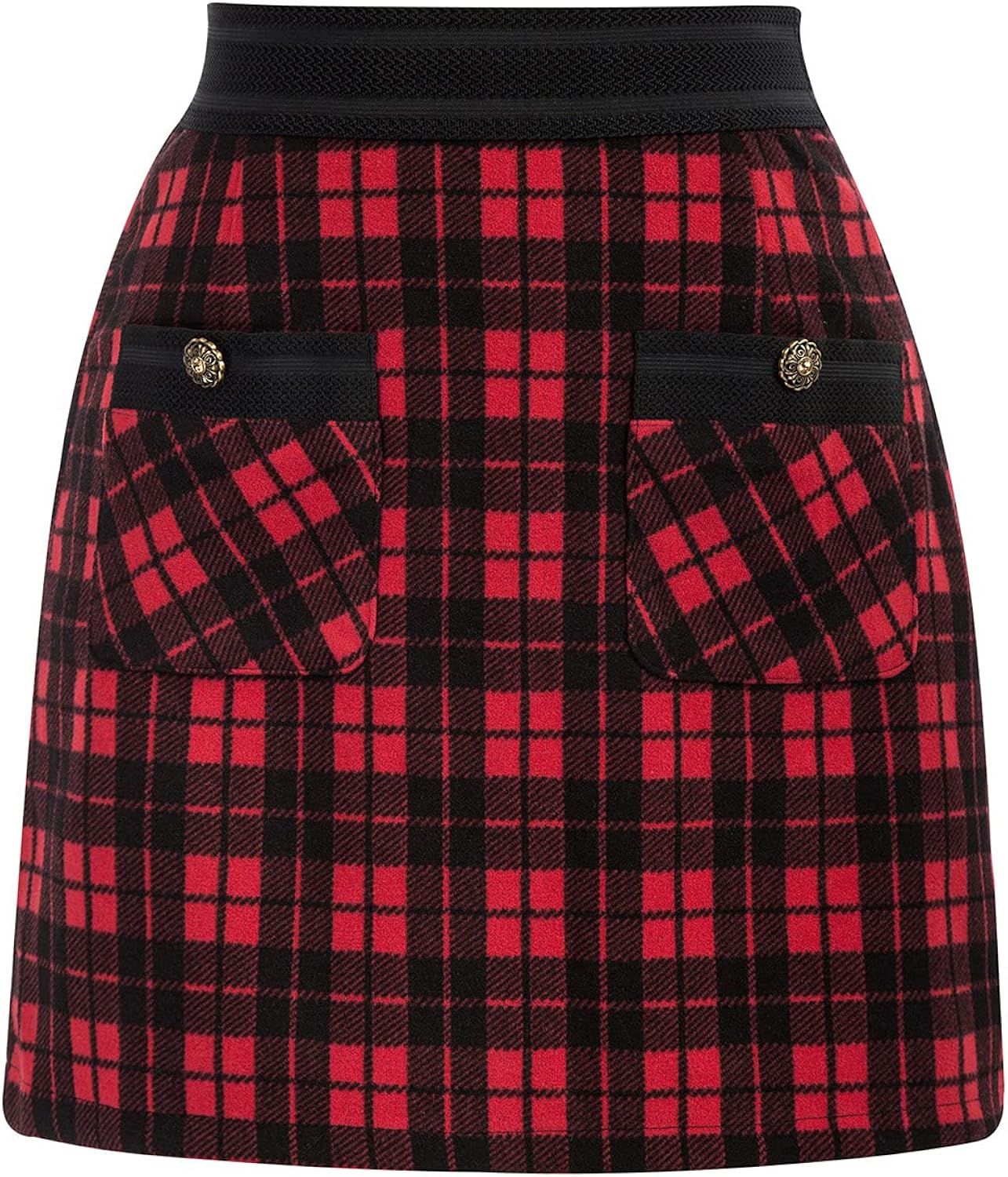 Belle Poque Women's High Waist Mini Skirt Tweed A-Line Pencil Skirt with Pocket | Amazon (US)