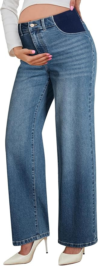 BLENCOT Maternity Jeans for Women High Waist Straight Leg Pregnancy Denim Pants with Pockets | Amazon (US)