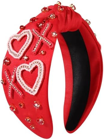 NVENF Love Heart Jeweled Crystal Rhinestone Knotted Red & Pink Headband - Wide Top Knot Hair Acce... | Amazon (US)