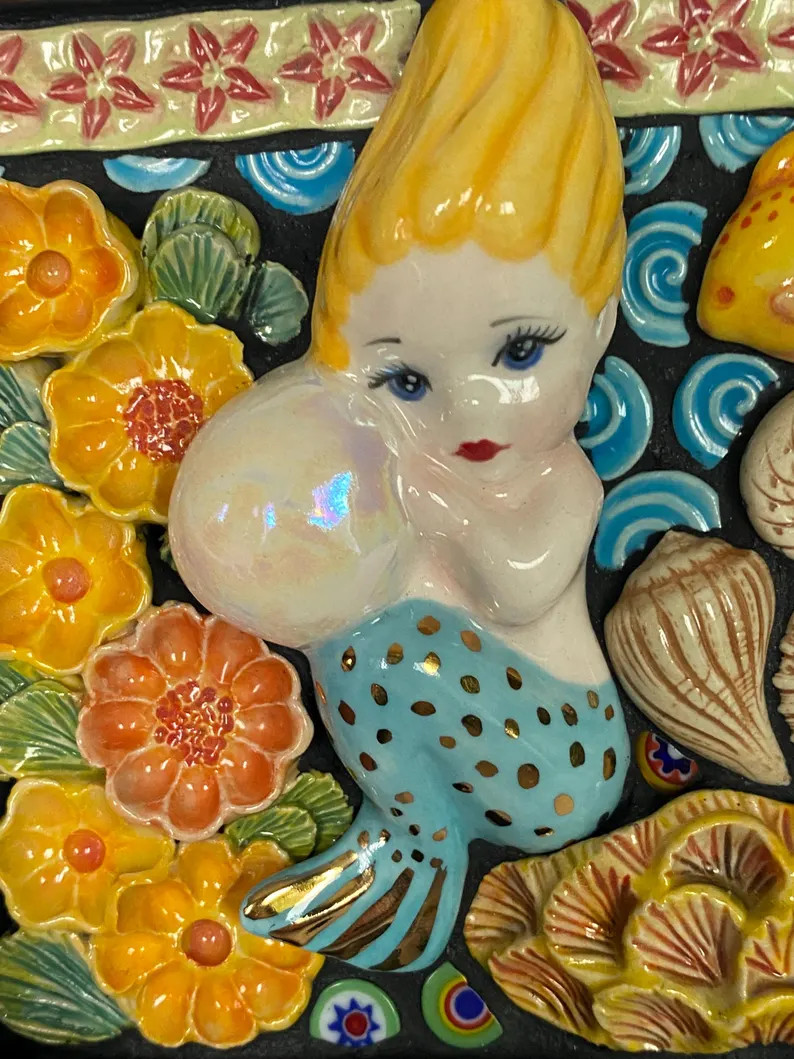Mermaid in a Coral Reef Ceramic Mosaic Shadow Box, Plaque, Wall Art, Decor - Etsy | Etsy (Global)