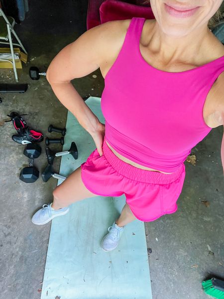 These pink workout shorts from Amazon are my favorite for strength training. They’re slightly longer in the back, have a nice thick waistband, and they also have little zipper pockets. My workout top is also by Amazon and fits TTS. It’s SO flattering and has a built-in bra. I have a small in the shorts and an XS in the top. 

#LTKunder100 #LTKfit #LTKSeasonal