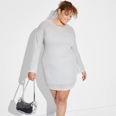 Women's Bell Long Sleeve Mini Sweater Dress - Wild Fable™ Silver XXL | Target
