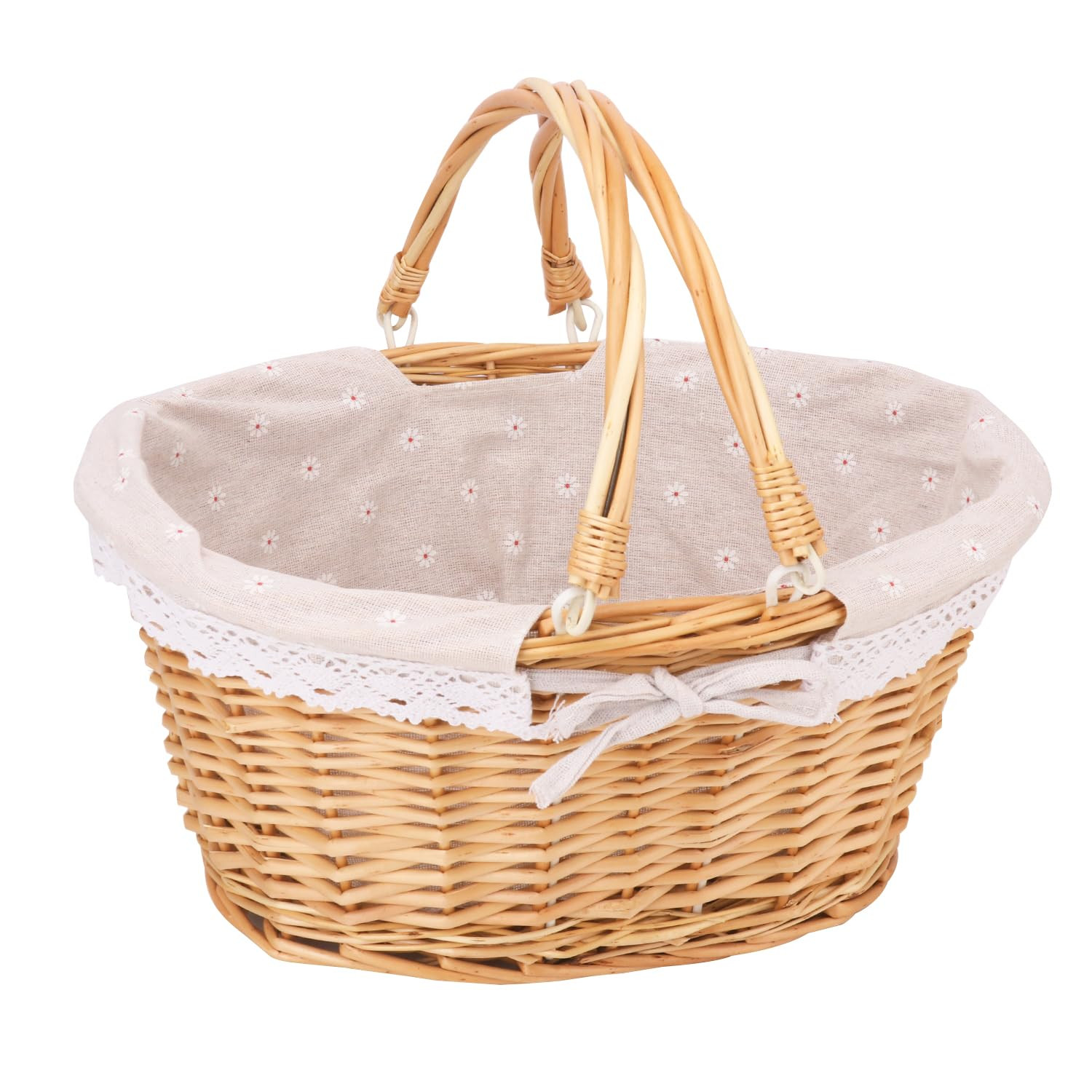 Natural Wicker Basket with Linen Lining, Woven Picnic Basket with Handle, Large Picnic Basket, St... | Amazon (US)