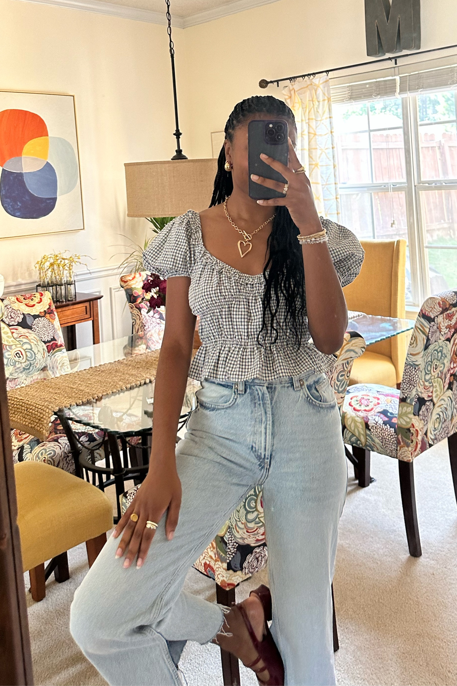 gingham top, wide leg jeans, gold jewelry, spring outfit, spring inspo 

#LTKStyleTip #LTKFindsUnder50