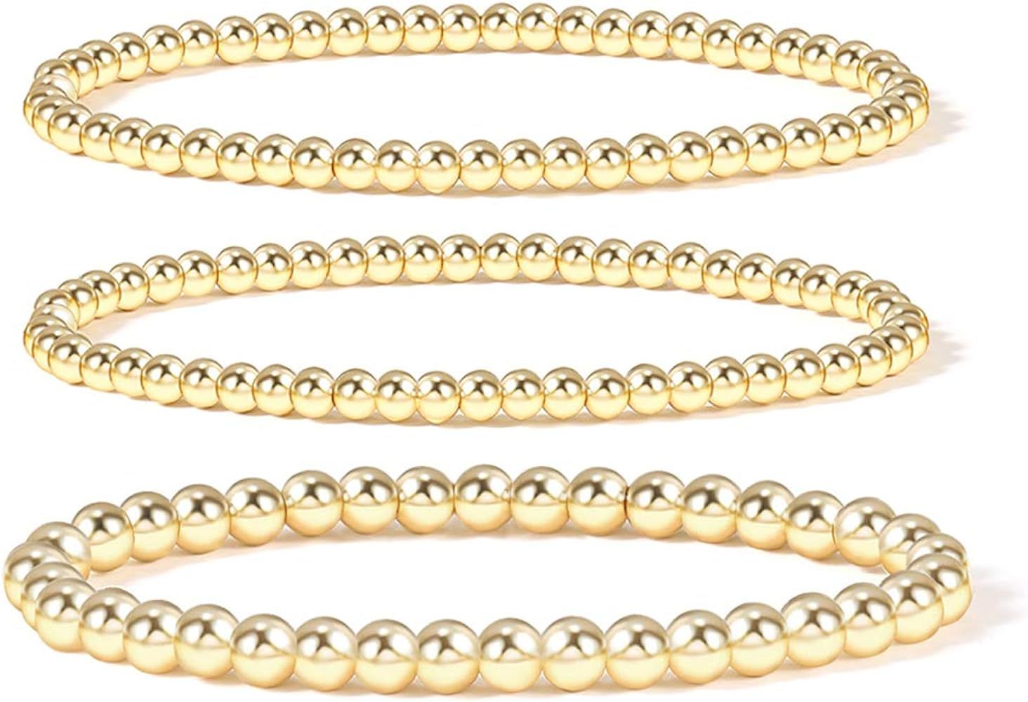 14K Gold Plated Bead Ball Bracelet Stretchable Elastic Gold Beaded Bracelets for Women | Amazon (US)