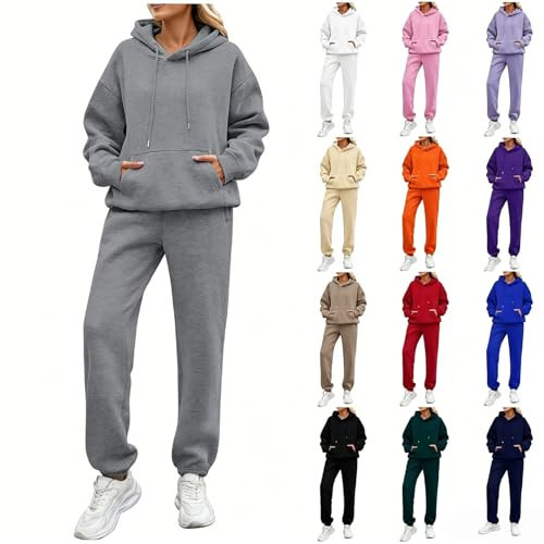 Sweat Set for Women,Sweatsuits Women 2 Piece Outfit Track Suits Fleece Hoodies Sweatshirt Jogger Sweatpant Sweat Set Fall Winter Clothes Lounge Athletic Travel Outfits,#Grey,S | Amazon (US)