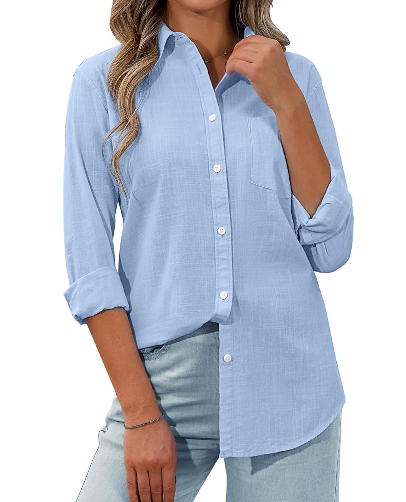 siliteelon Womens Button Down Shirt Linen Button Up Shirts for Women Long Sleeve Summer Shirt Col... | Amazon (US)