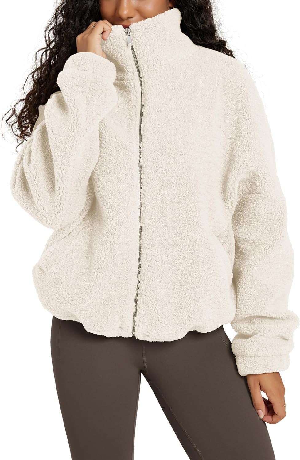 ODODOS Women's Sherpa Fleece Full-Zip Jacket Long Sleeve Coat Soft Warm Cinchable Outerwear with Pockets | Amazon (US)