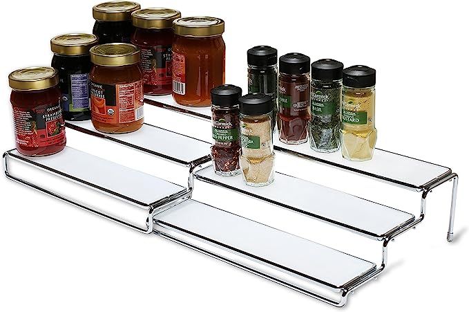 DecoBros 3 Tier Expandable Cabinet Spice Rack Step Shelf Organizer (12.5~25 Inch), Chrome | Amazon (US)