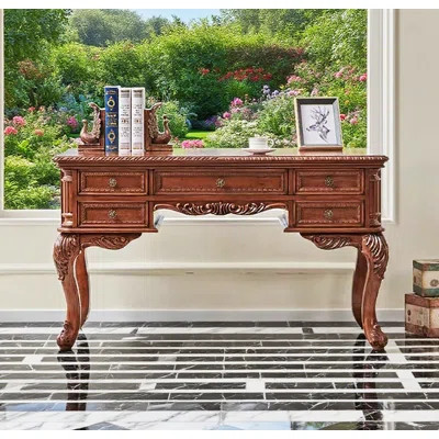 Rectangular Solid Wood Writing Desk with Parson Base | Wayfair North America