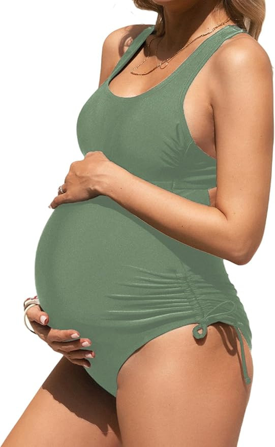 CUPSHE Women Maternity Swimsuit One Piece Crisscross Self Tie Back Strappy Side Square Neck Bathi... | Amazon (US)