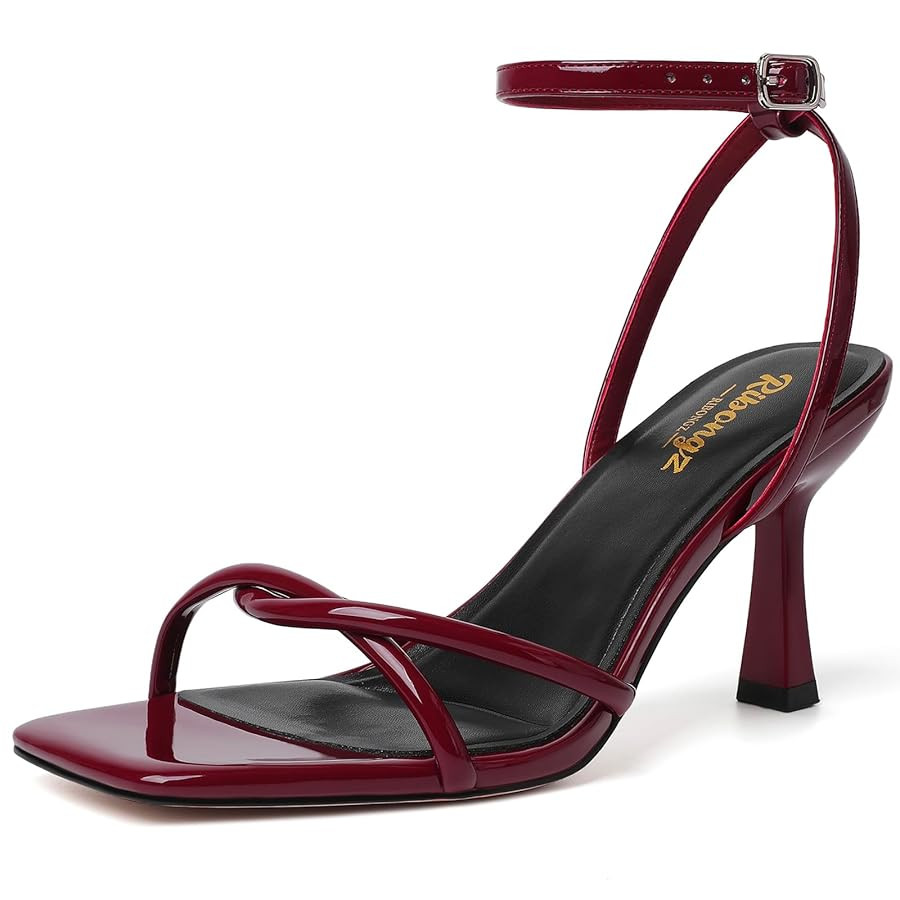 RIBONGZ Women's Heeled Sandals Square Open Toe Kitten Strappy Heels with Ankle Strap Elegant Summ... | Amazon (US)