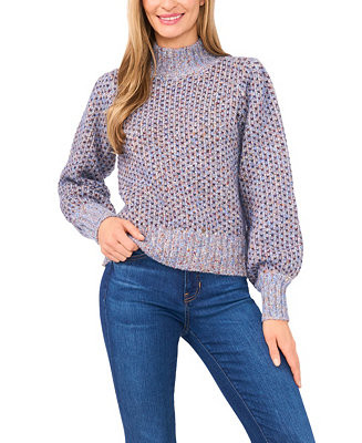 CeCe Women's Marled Blouson Sleeve Jacquard Knit Mock Neck Sweater - Macy's | Macy's