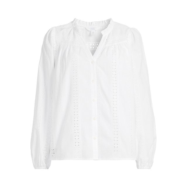 Time and Tru Women's Button Down Shirt with Crochet Trim, Sizes XS-XXXL | Walmart (US)