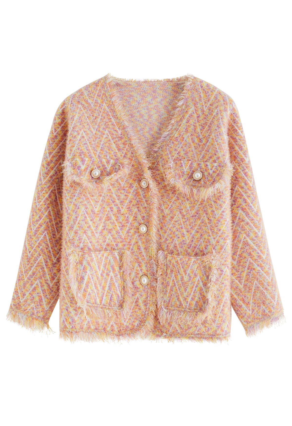 Metallic Tassel Melange Knit Cardigan in Apricot | Chicwish