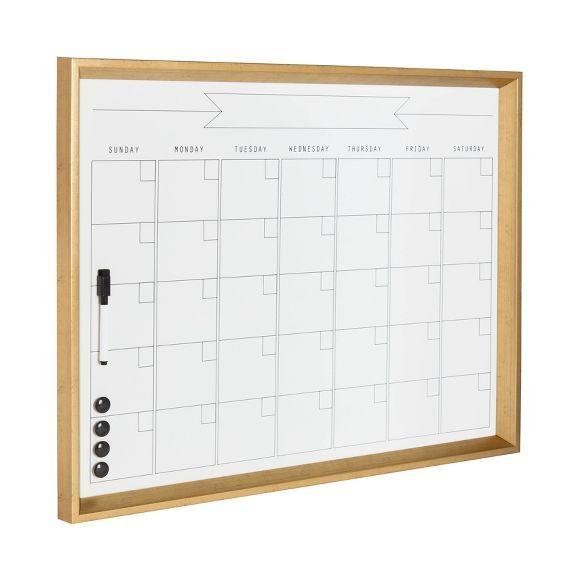 21.5" x 27.5" Calter Framed Magnetic Dry Erase Monthly Calendar Gold - Kate and Laurel | Target