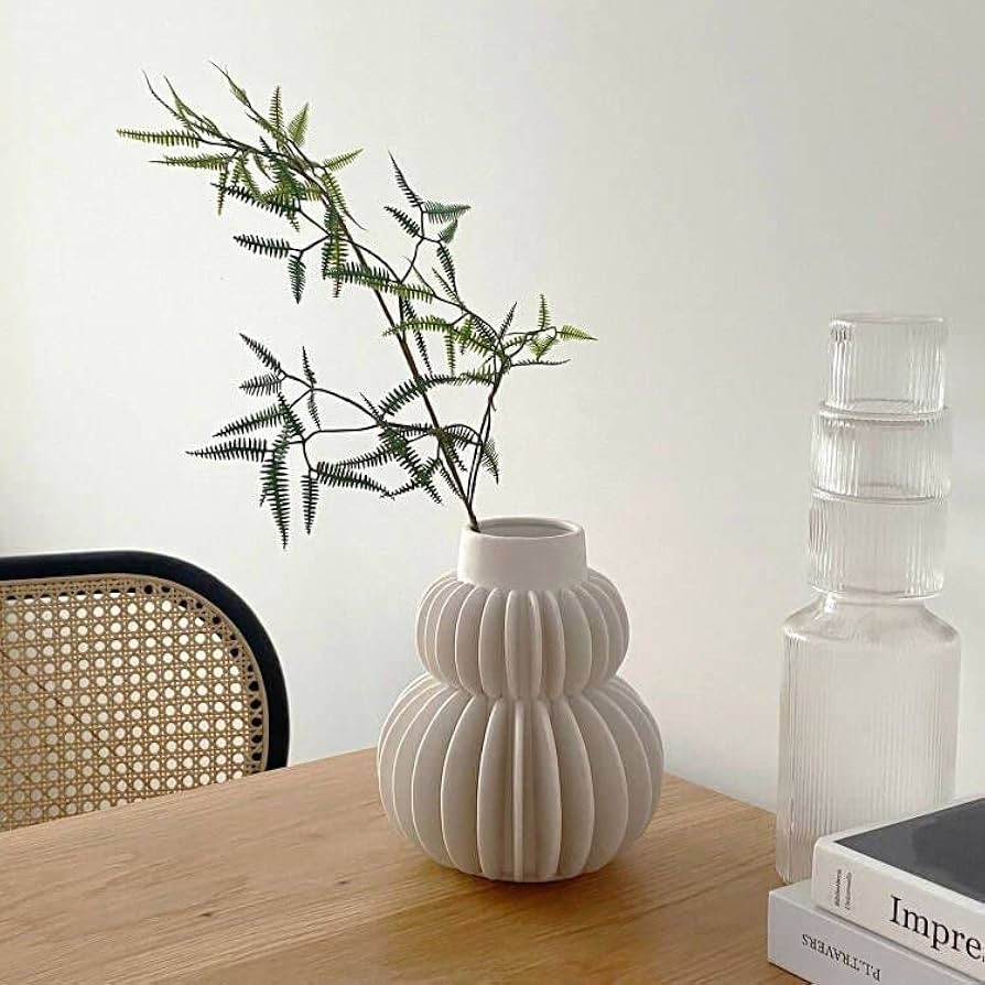 PEAUARL Laminal Ceramic Vase, Pampas Grass Vase, Boho Flowers Vase, Size: 7.5" x 6.0" x 6.0", Mat... | Amazon (US)