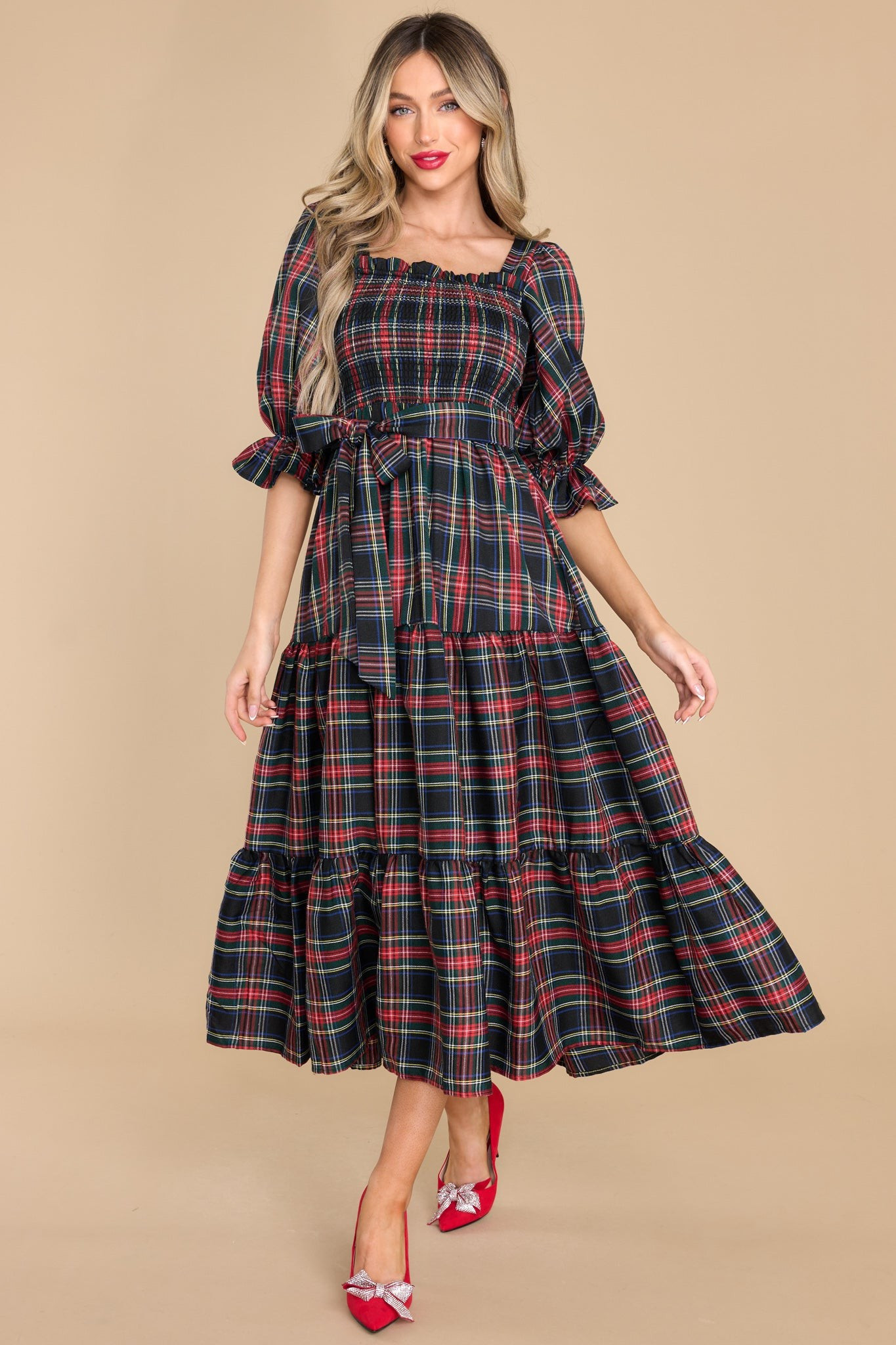 A Silent Wish Black Multi Plaid Maxi Dress | Red Dress 