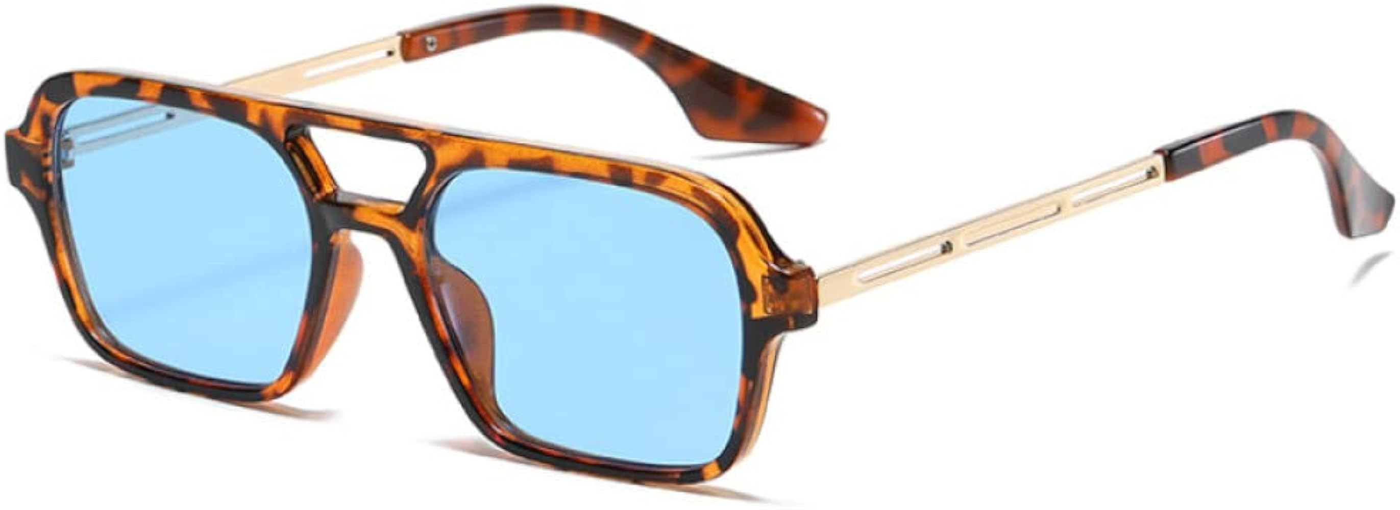 Retro Doppelbrücken Damen Sonnenbrille Mode Luxus Farbverlauf Brillen Trend Hohl Leopard Blau So... | Amazon (DE)
