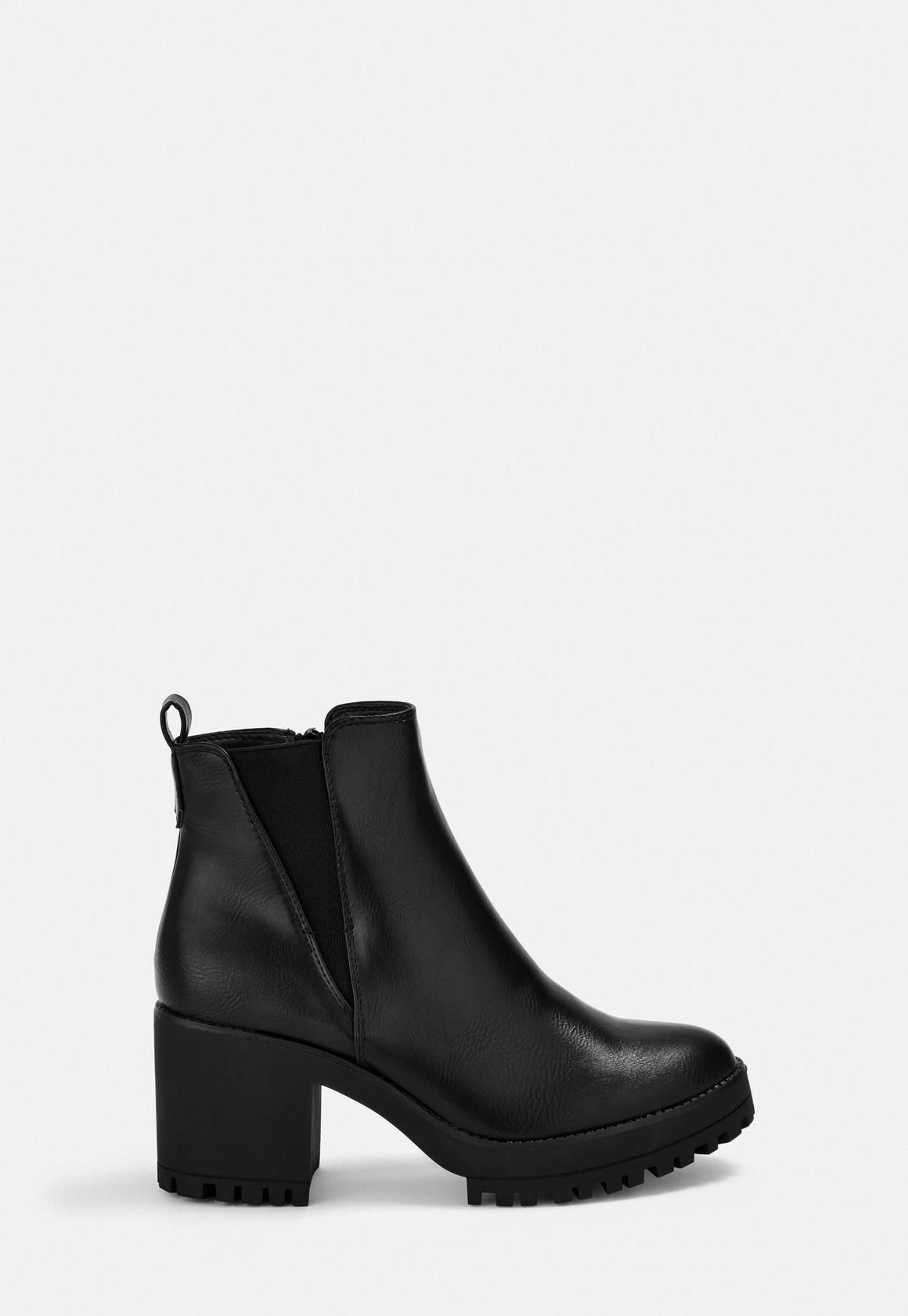 Black Faux Leather Chunky Chelsea Ankle Boots | Missguided (US & CA)