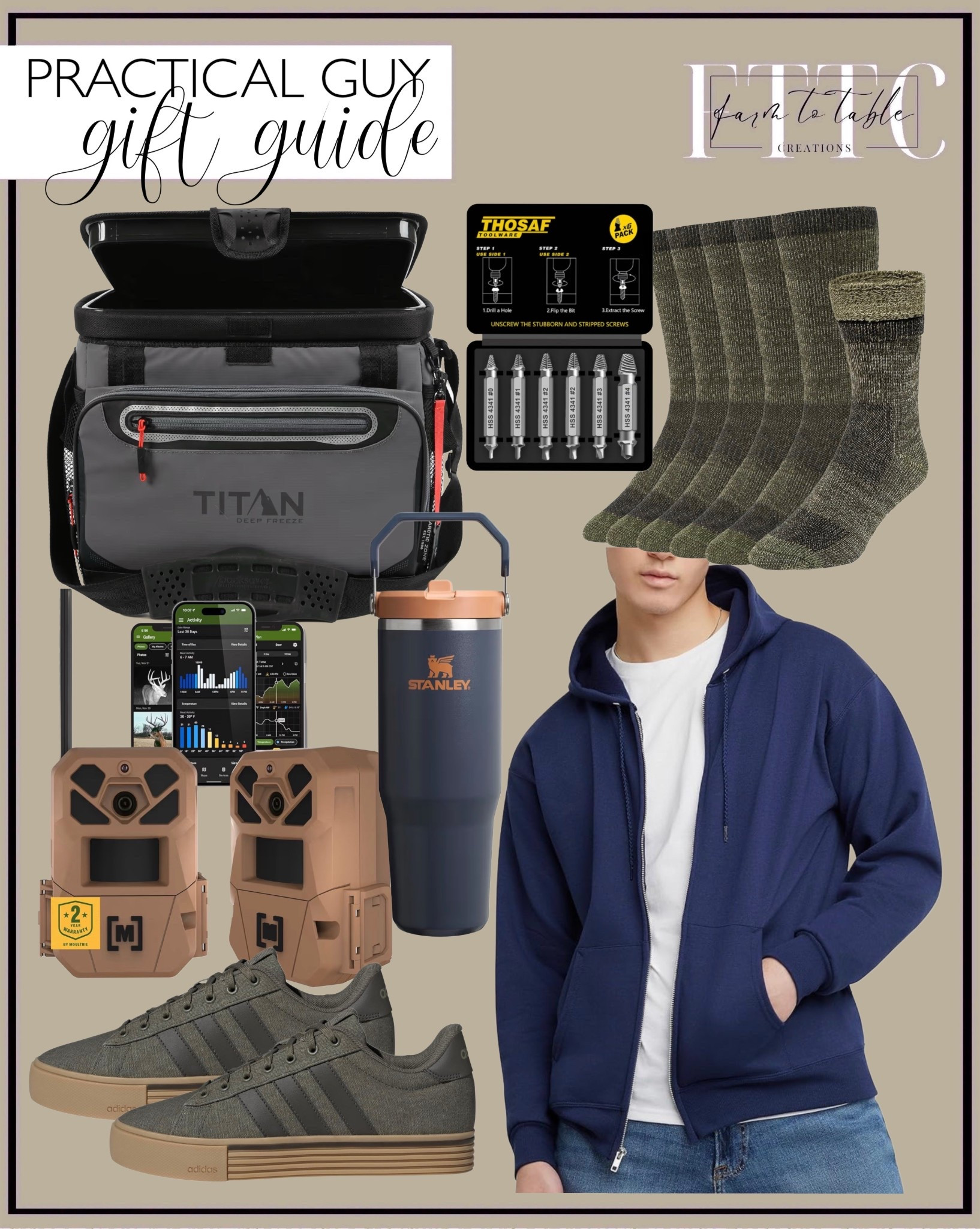 Practical Guy Gift Guide | Follow @farmtotablecreations on Instagram for more home + gift ideas

Sharing a practical, no-fail gift guide filled with Amazon finds he’ll actually use. From the rugged Titan cooler to durable trail socks, a Stanley travel mug, everyday sneakers, a soft full-zip hoodie, and game-changing tools he’ll reach for year-round — these are the reliable essentials perfect for the outdoorsy, hardworking, or hard-to-shop-for guy.

amazon gifts for him | amazon mens | practical gifts | gift ideas for him | mens essentials | mens style | amazon fashion | amazon home | holiday gift guide | mens gift ideas | mens apparel | mens tools | outdoor gear | everyday carry | stocking stuffers for him | giftedit | 

#LTKGiftGuide #LTKMens #LTKActive