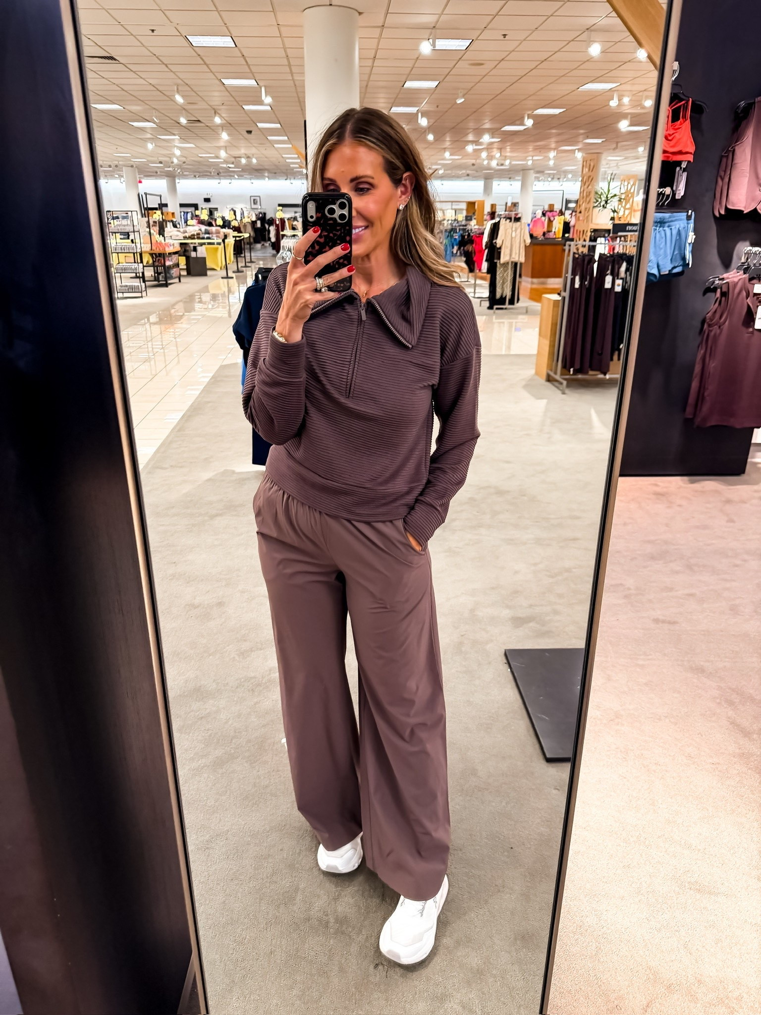 This monochrome set is the definition of comfortable style. The textured zip-up top adds a little detail while the wide leg pants keep the look relaxed and easy to wear. It’s the kind of outfit that works for travel days, errands, or a casual day out when you want comfort without looking like you’re in loungewear.

matching set wide leg pants casual outfit travel outfit athleisure style neutral outfit comfortable outfit everyday fashion fall transition outfit women’s fashion TheMomInStyle

#LTKootd #LTKOver40 #LTKSeasonal