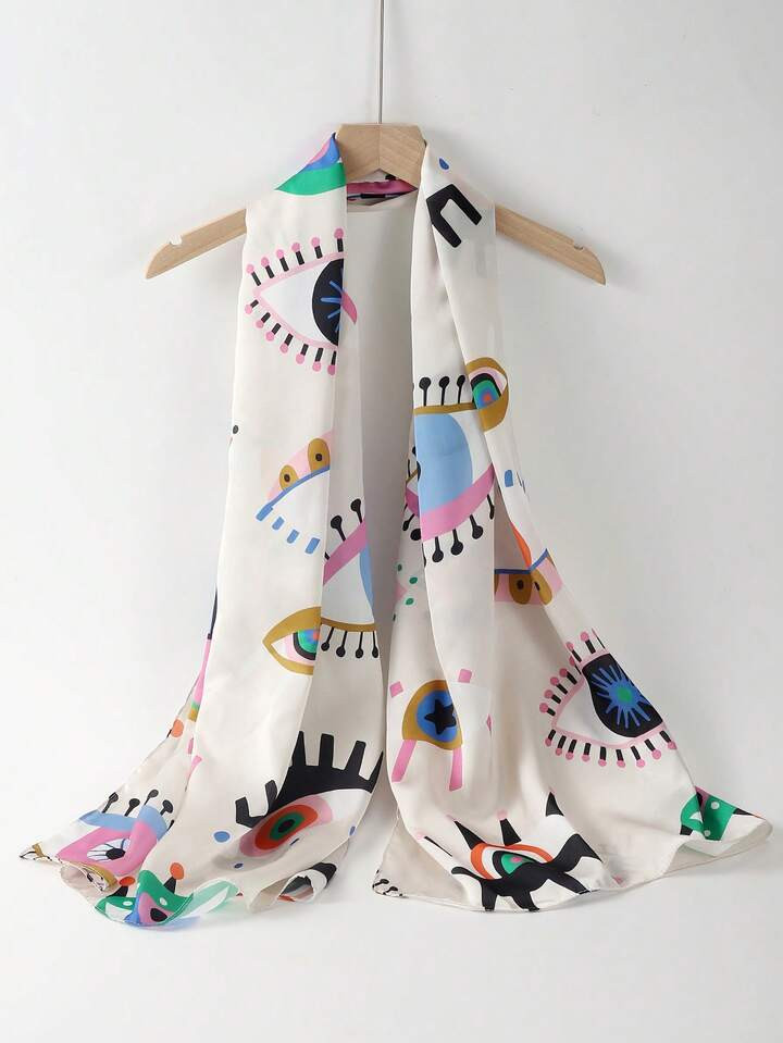 solmariart Vakantie dames modieuze zijden sjaal met oogbolpatroon | SHEIN