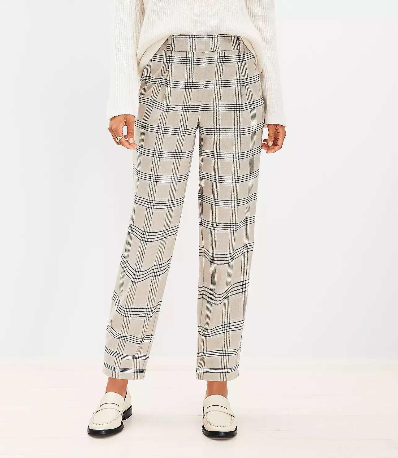 Pleated Tapered Pants in Shimmer Plaid | LOFT