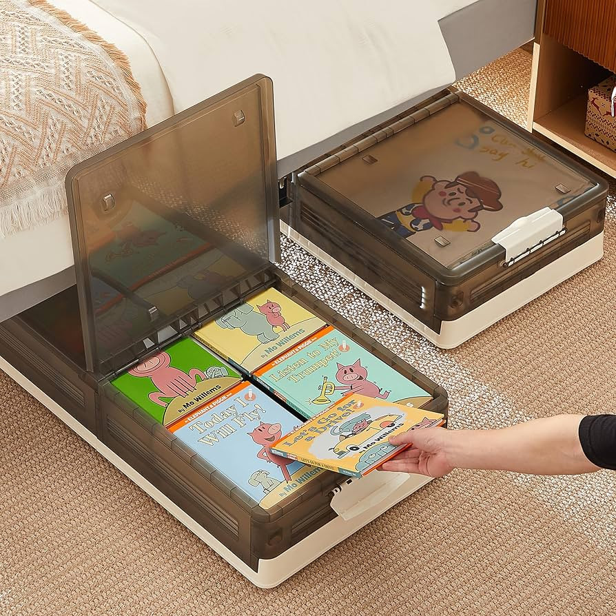 VECELO Under Bed Storage with Wheels, 2 Pack Stackable Under Bed Storage Containers, Underbed Sto... | Amazon (US)