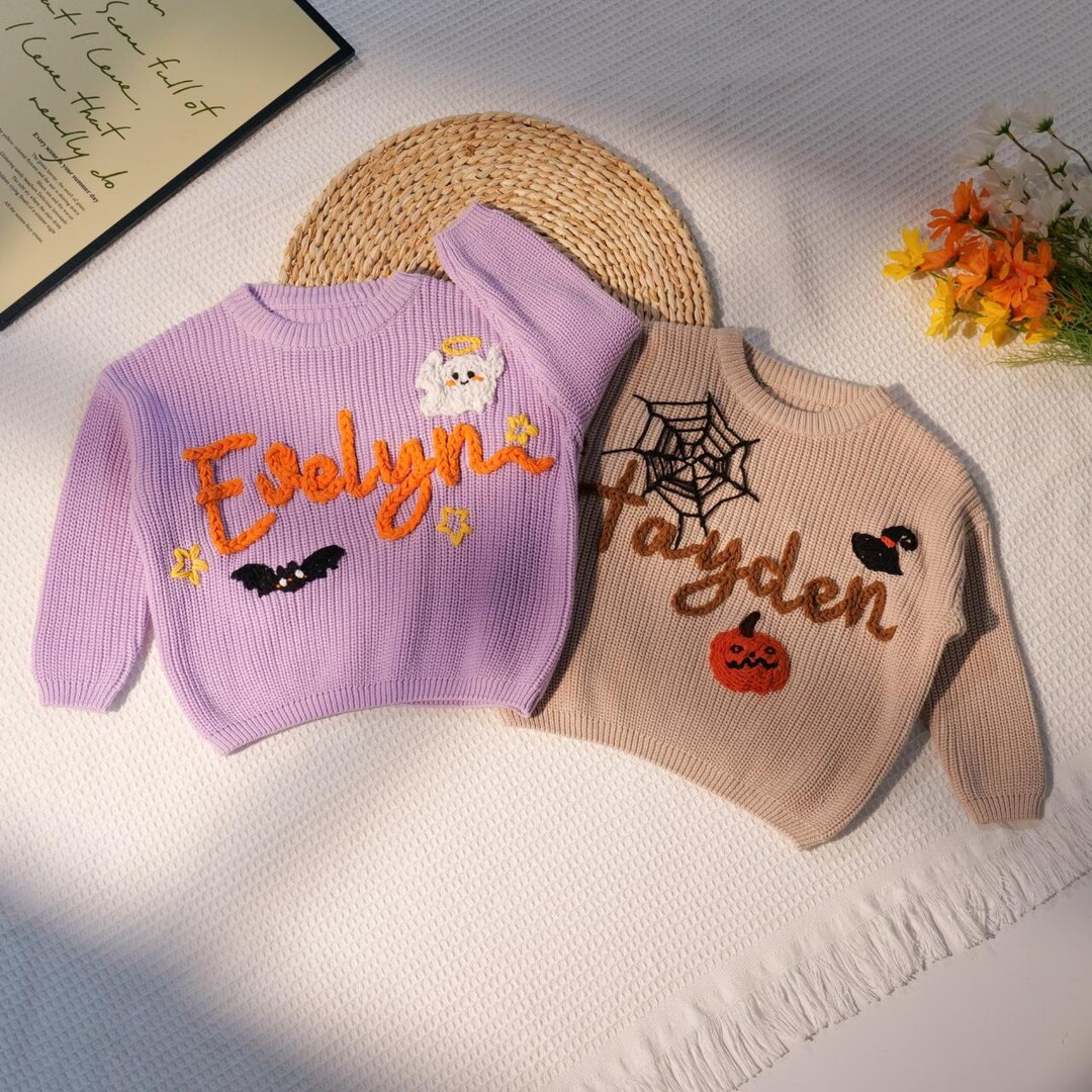 Custom Hand-embroidered Halloween Sweater for Baby and Toddlers,halloween Apparel for Kids,person... | Etsy (US)