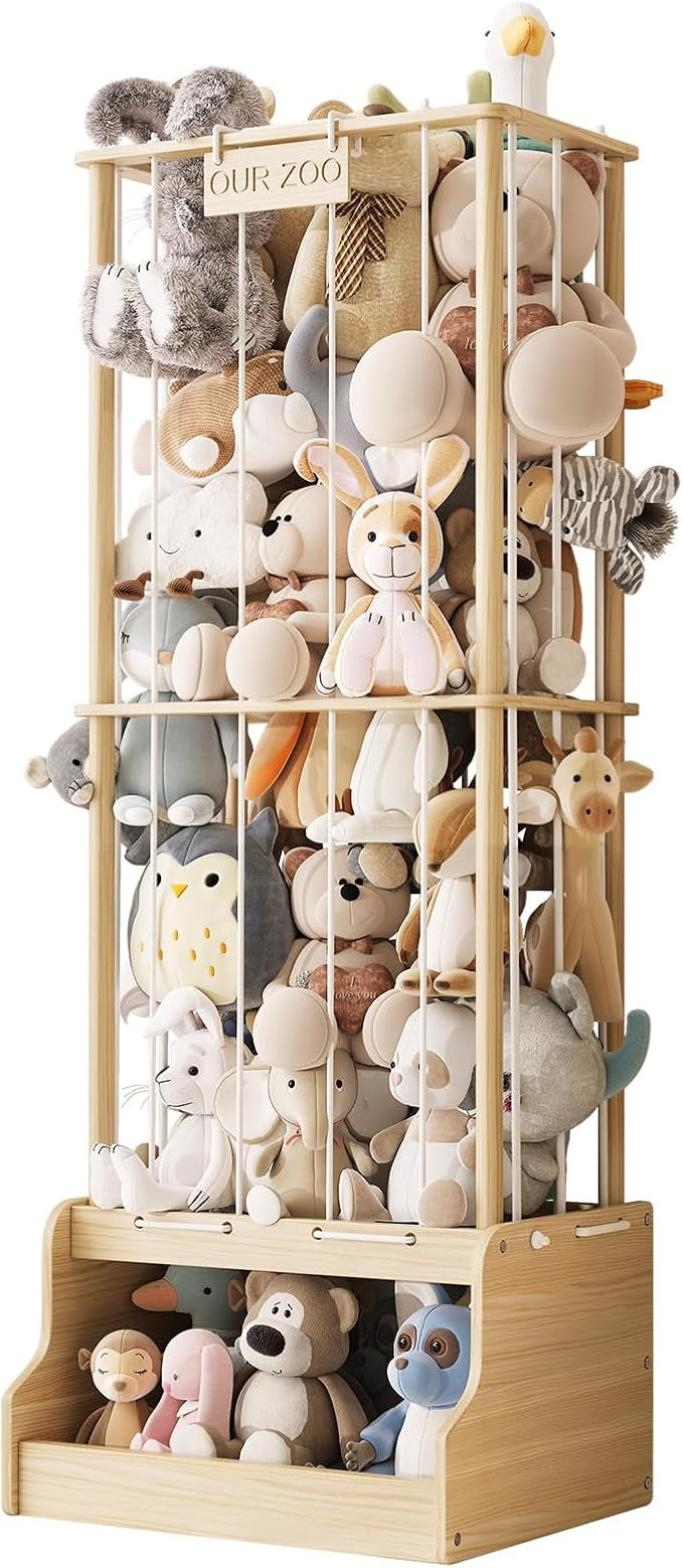 Stuffed Animal Storage,Montessori Wood Stuffed Animal Zoo with Toy Chest, Vertical Stuffed Animal... | Amazon (US)
