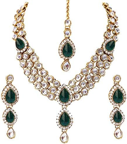 Aheli Indian Traditional Bollywood Kundan Maang Tikka Earrings Necklace Set Ethnic Jewelry Gift f... | Amazon (US)