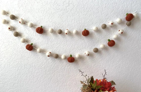 Fall Garland Felt Fall Pumpkin Garland Fall Halloween - Etsy | Etsy (US)