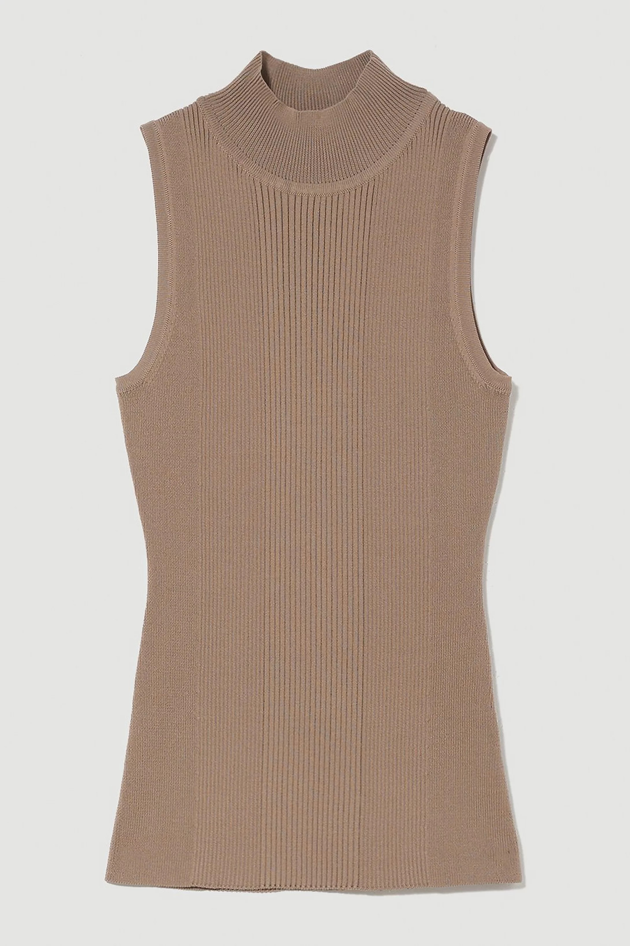 Sleeveless Rib Knit Funnel Neck Top | Karen Millen UK + IE + DE + NL
