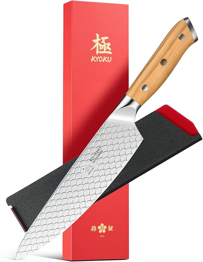 KYOKU 8 in. Gyuto Chef Knife, Koi Series Japanese Chef Knife with Olive Wood Handle Koi Scale Pat... | Amazon (US)