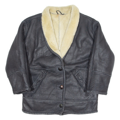 Vintage Womens Aviator Jacket Black Shearling 90s M | eBay UK