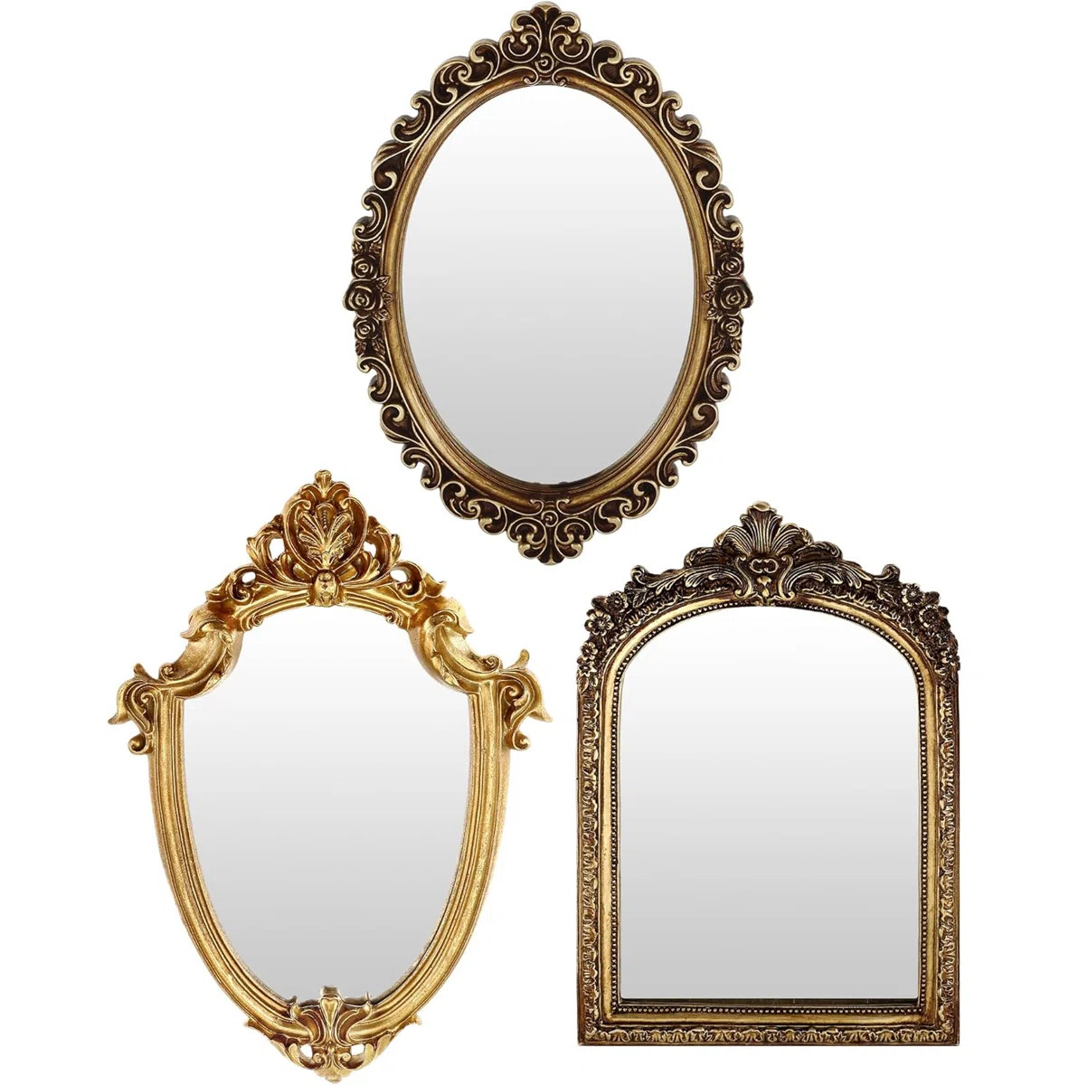 3 Styles Vintage Gold Mirror Set Wall Decorative, Vintage Wall Mirror Antique Hanging And Tableto... | Wayfair North America