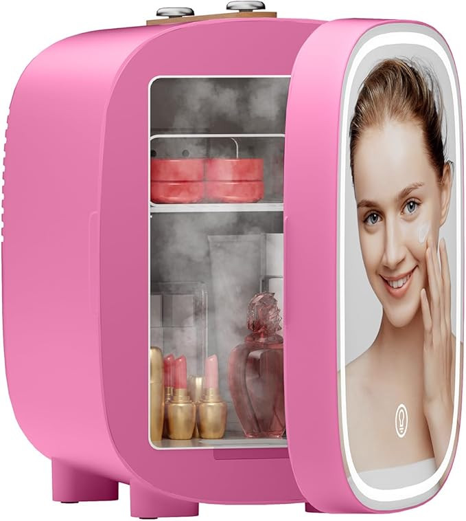 DF01A Skincare Fridge, With 3-Level Dimmable LED Light Mirror, Low Noise 4L Makeup Fridge for Ski... | Amazon (US)