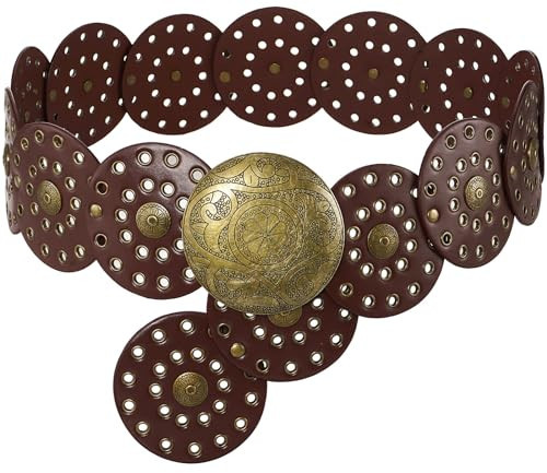 Suyi Wide Disc Belt for Women Leather Hollow Out Round Belts Vintage Western Waist Belt 115CM Brown | Amazon (US)