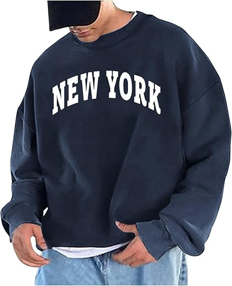 Men's Letter Graphic Print Pullover Crewneck New York Sweatshirt Casual Long Sleeve Tops Oversize... | Amazon (US)