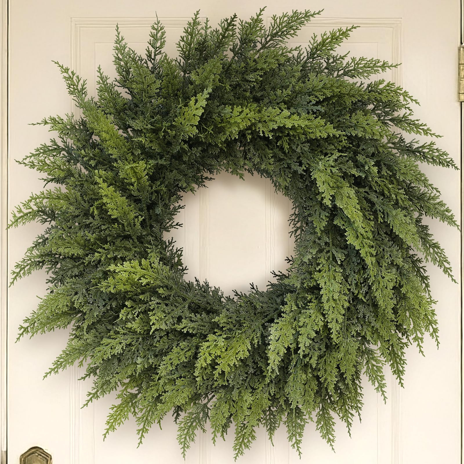 24" Real Touch Christmas Cedar Wreath - Artificial Cedar Wreaths Faux Green Fake Pine Needles Wre... | Amazon (US)