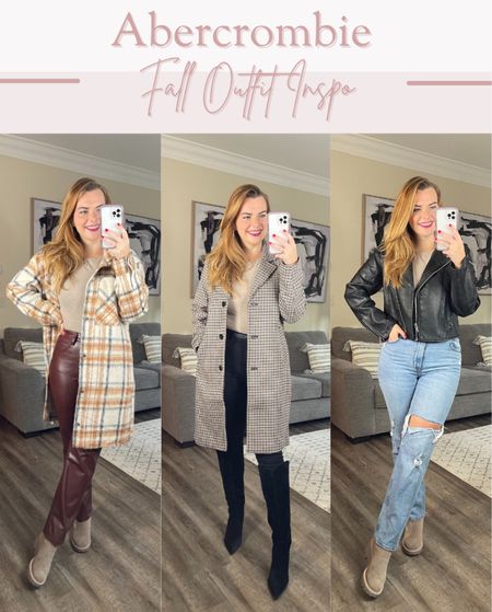 3 outerwear pieces from Abercrombie! fall outfits, jeans, denim, shackets, boots, fall style, plaid coat, cozy weekend outfit, leather jacket, 

#LTKSale #LTKstyletip #LTKSeasonal