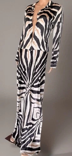 *ROBERTO CAVALLI*  Vintage 2000’s Silk Zebra Animal Print Flared Jumpsuit IT 40 | eBay US