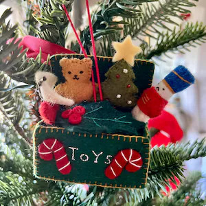 Toy Box Ornament, Hand Felted Holiday Vintage Toy Chest Charm, Handmade Nutcracker Christmas Deco... | Etsy (US)